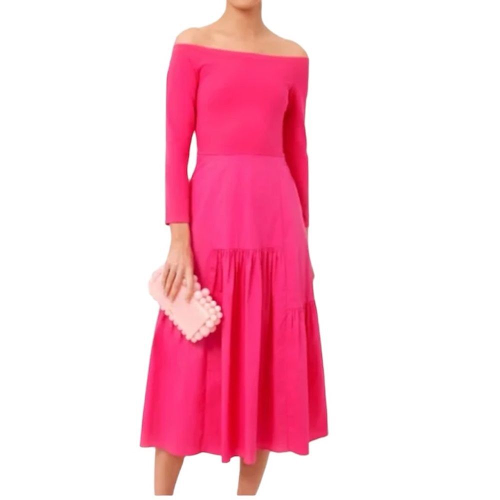 Tuckernuck Off-the-Shoulder Midi Dress in Hot Pink